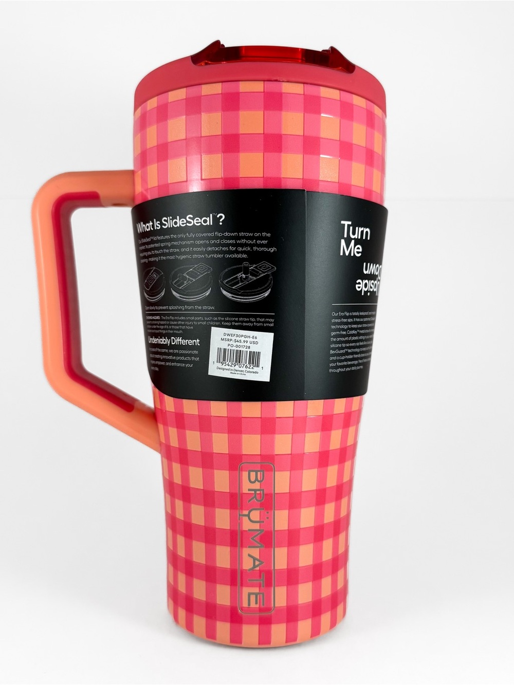BruMate 30oz Stainless Steel Era Flip Water Bottle - Peach Gingham - Madi Nelson - Picture 3 of 13